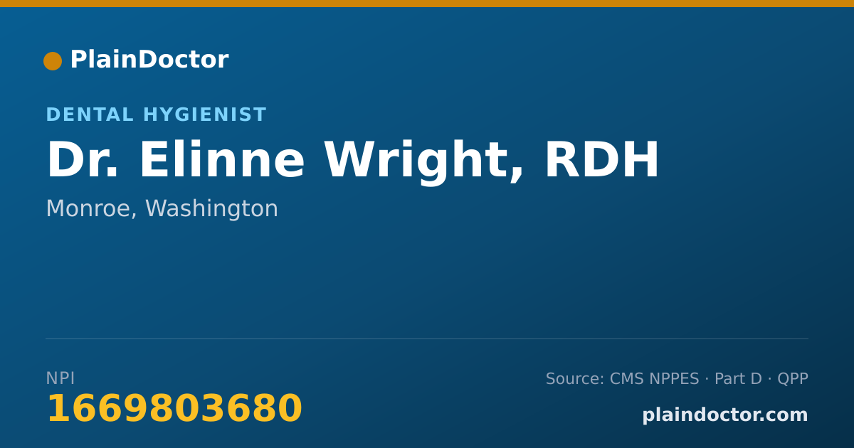 Shareable card for Elinne Wright, RDH - Dental Hygienist, Monroe, WA