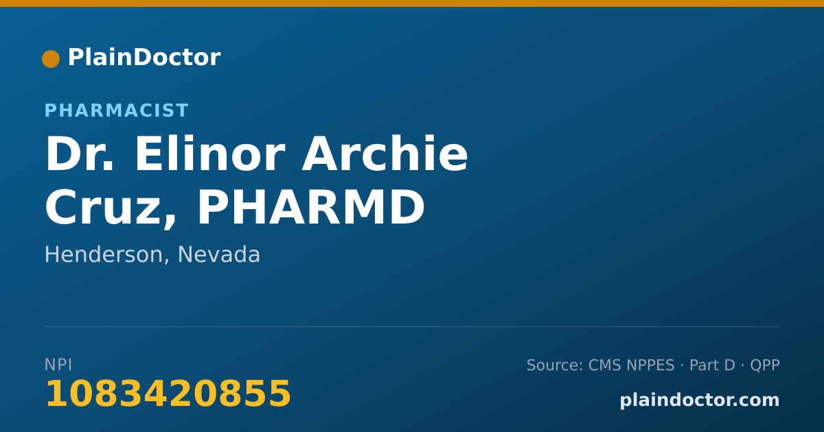 Shareable card for Elinor Archie Cruz, PHARMD - Pharmacist, Henderson, NV