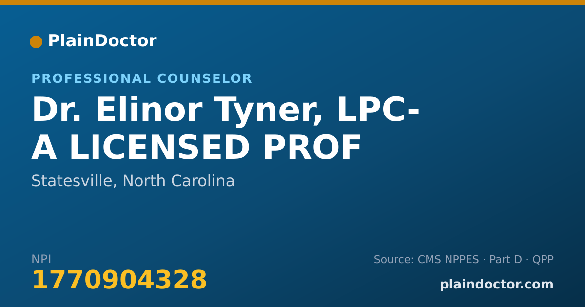 Shareable card for Elinor Tyner, LPC- A LICENSED PROF - Professional Counselor, Statesville, NC