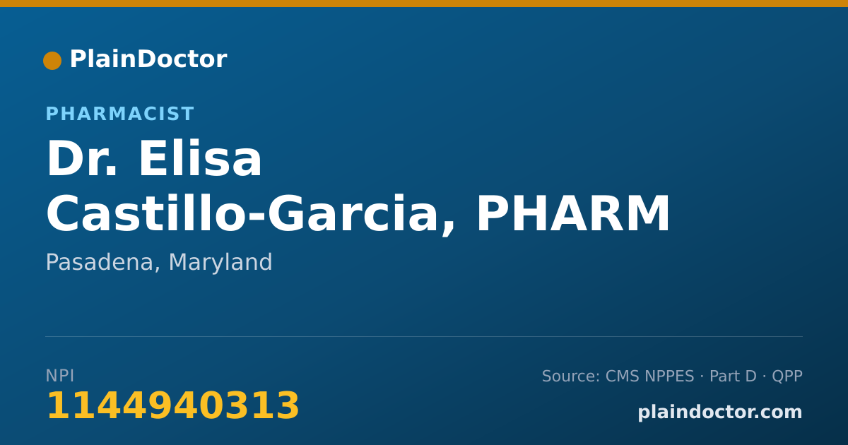 Shareable card for Elisa Castillo-Garcia, PHARM D - Pharmacist, Pasadena, MD