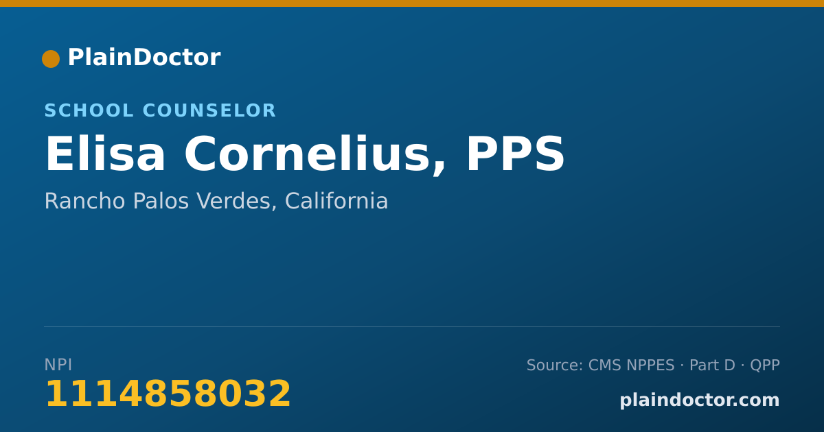 Shareable card for Elisa Cornelius, PPS - School Counselor, Rancho Palos Verdes, CA