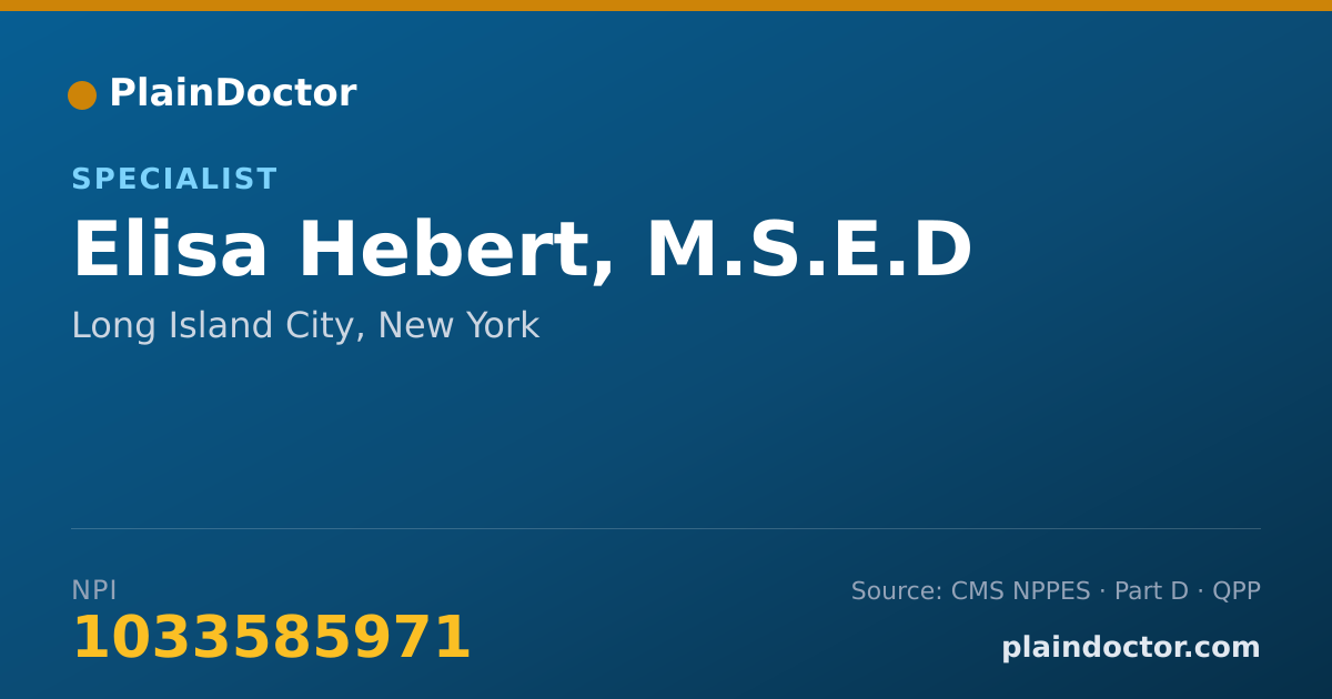 Shareable card for Elisa Hebert, M.S.E.D - Specialist, Long Island City, NY