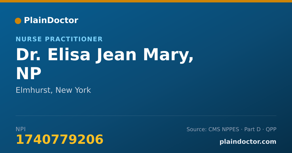 Shareable card for Elisa Jean Mary, NP - Nurse Practitioner, Elmhurst, NY