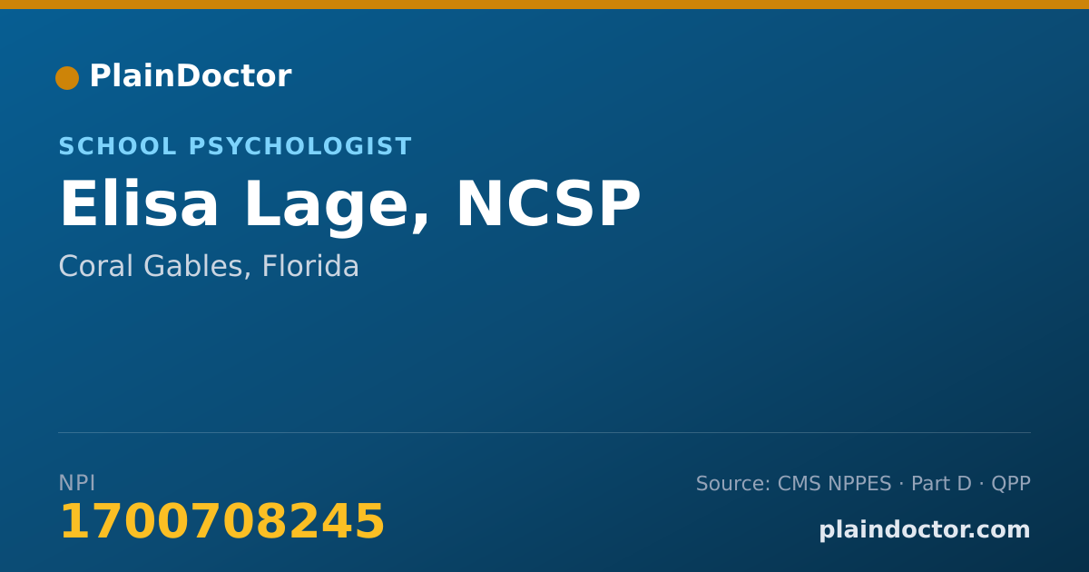 Shareable card for Elisa Lage, NCSP - School Psychologist, Coral Gables, FL