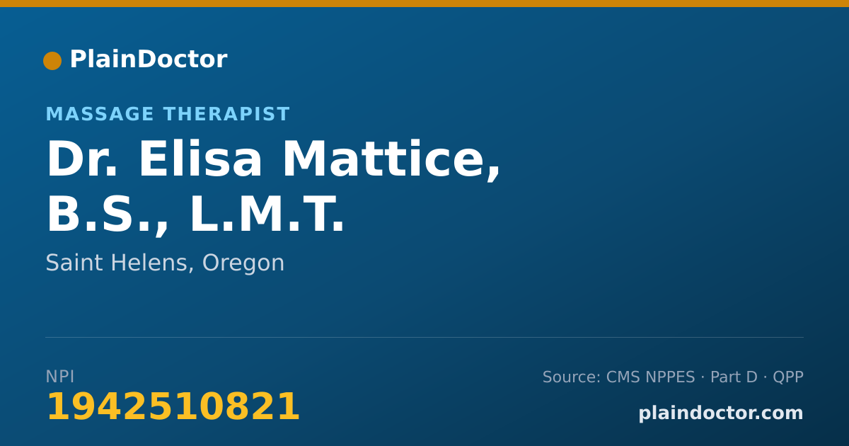 Shareable card for Elisa Mattice, B.S., L.M.T. - Massage Therapist, Saint Helens, OR