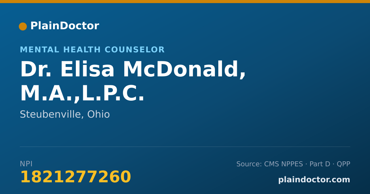 Shareable card for Elisa McDonald, M.A.,L.P.C. - Mental Health Counselor, Steubenville, OH