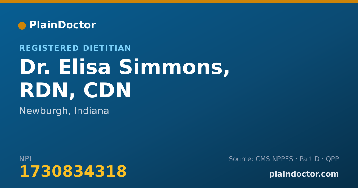 Shareable card for Elisa Simmons, RDN, CDN - Registered Dietitian, Newburgh, IN