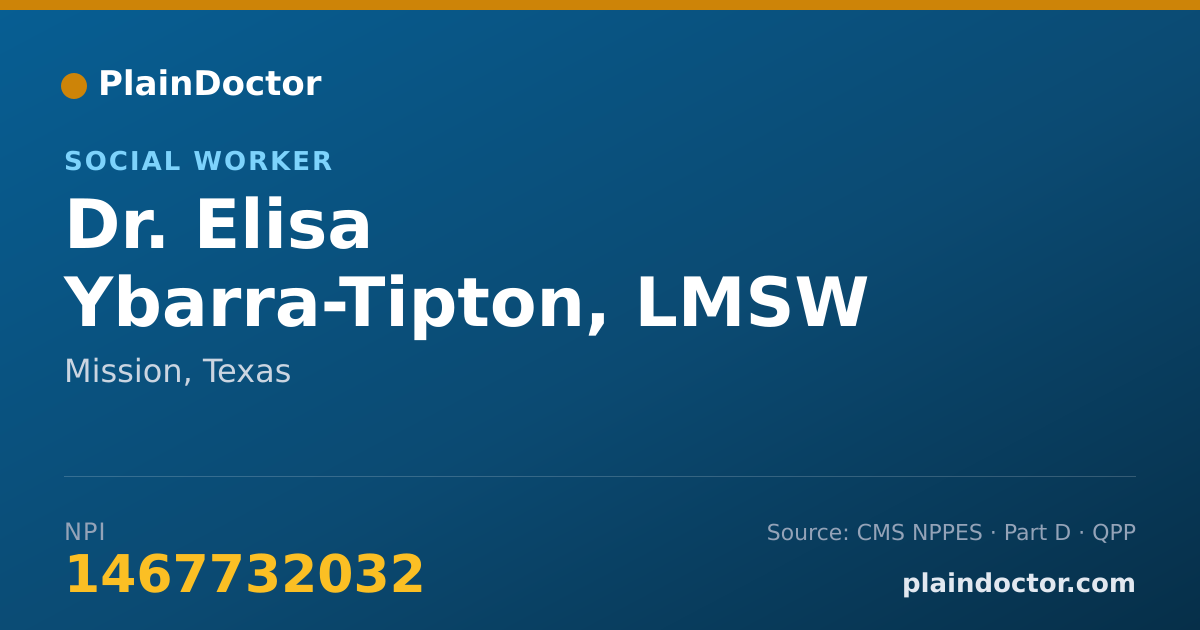 Shareable card for Elisa Ybarra-Tipton, LMSW - Social Worker, Mission, TX