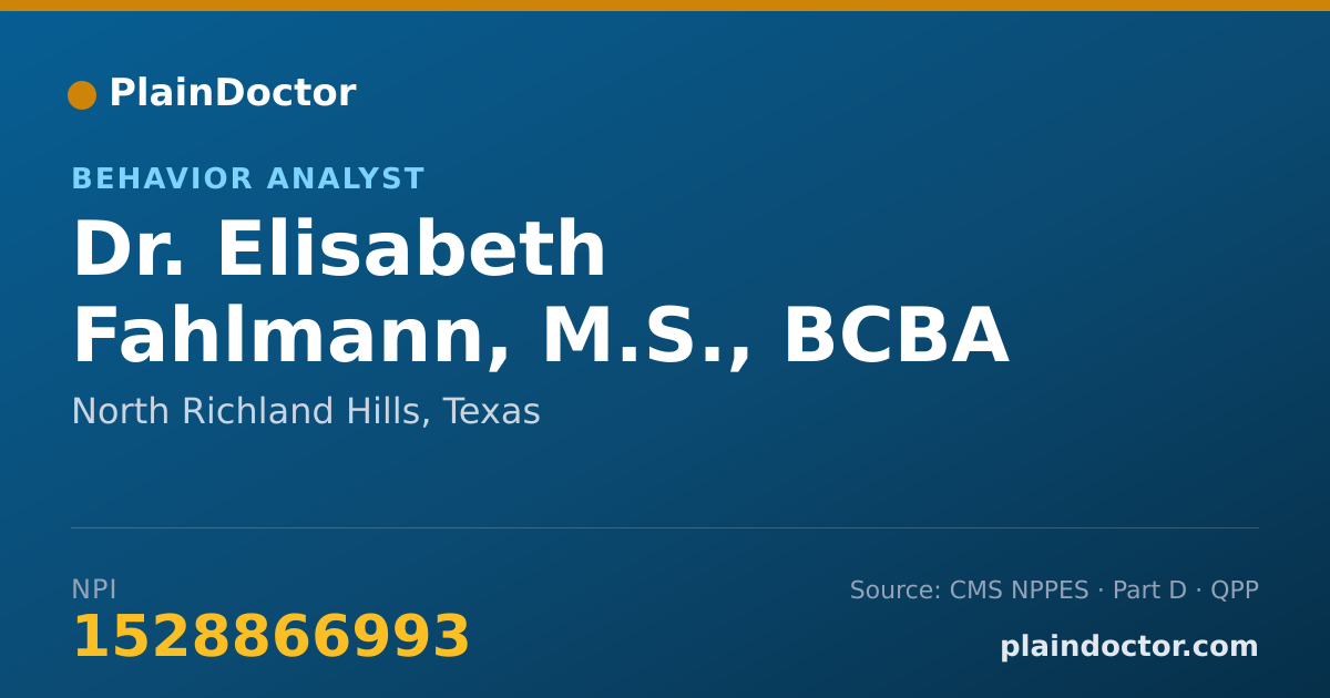 Shareable card for Elisabeth Fahlmann, M.S., BCBA - Behavior Analyst, North Richland Hills, TX