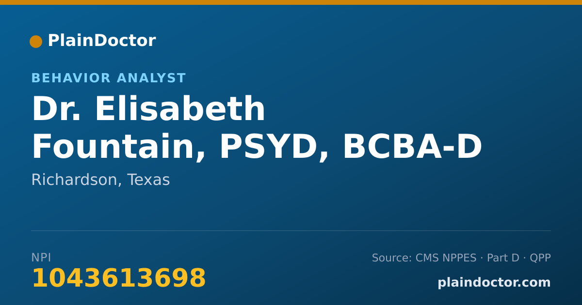 Shareable card for Elisabeth Fountain, PSYD, BCBA-D - Behavior Analyst, Richardson, TX