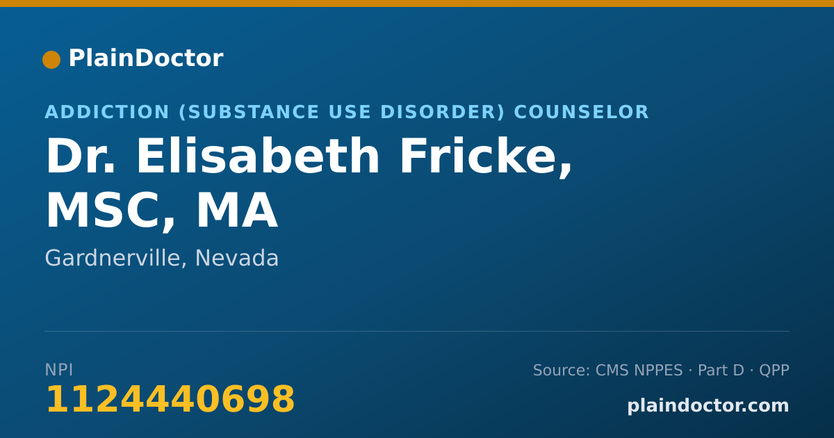 Shareable card for Elisabeth Fricke, MSC, MA - Addiction (Substance Use Disorder) Counselor, Gardnerville, NV