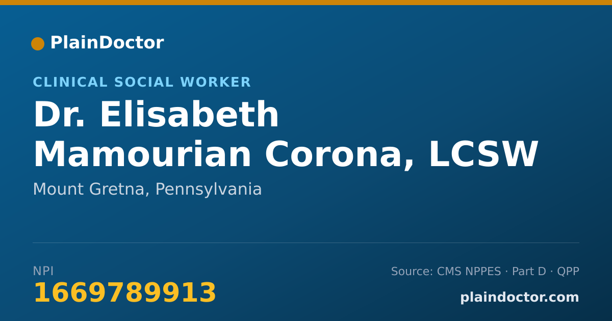 Shareable card for Elisabeth Mamourian Corona, LCSW - Clinical Social Worker, Mount Gretna, PA