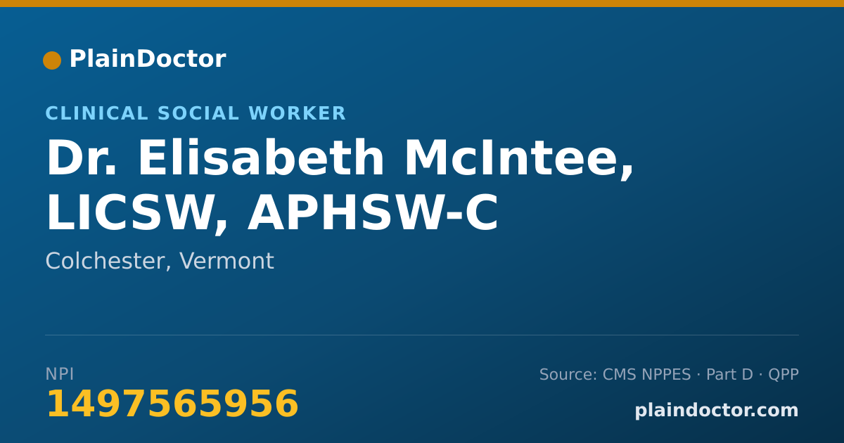 Shareable card for Elisabeth McIntee, LICSW, APHSW-C - Clinical Social Worker, Colchester, VT