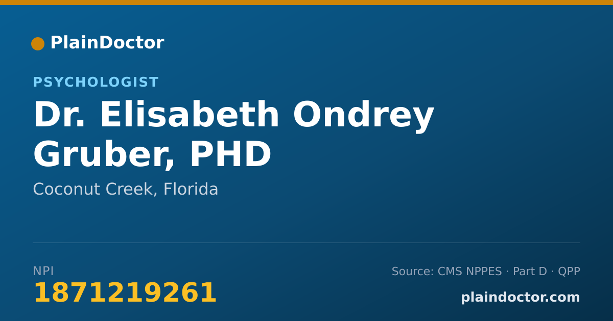 Shareable card for Elisabeth Ondrey Gruber, PHD - Psychologist, Coconut Creek, FL