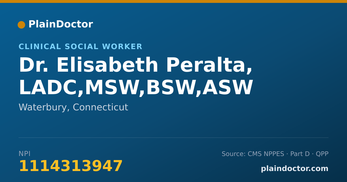 Shareable card for Elisabeth Peralta, LADC,MSW,BSW,ASW - Clinical Social Worker, Waterbury, CT
