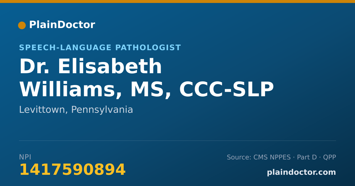 Shareable card for Elisabeth Williams, MS, CCC-SLP - Speech-Language Pathologist, Levittown, PA