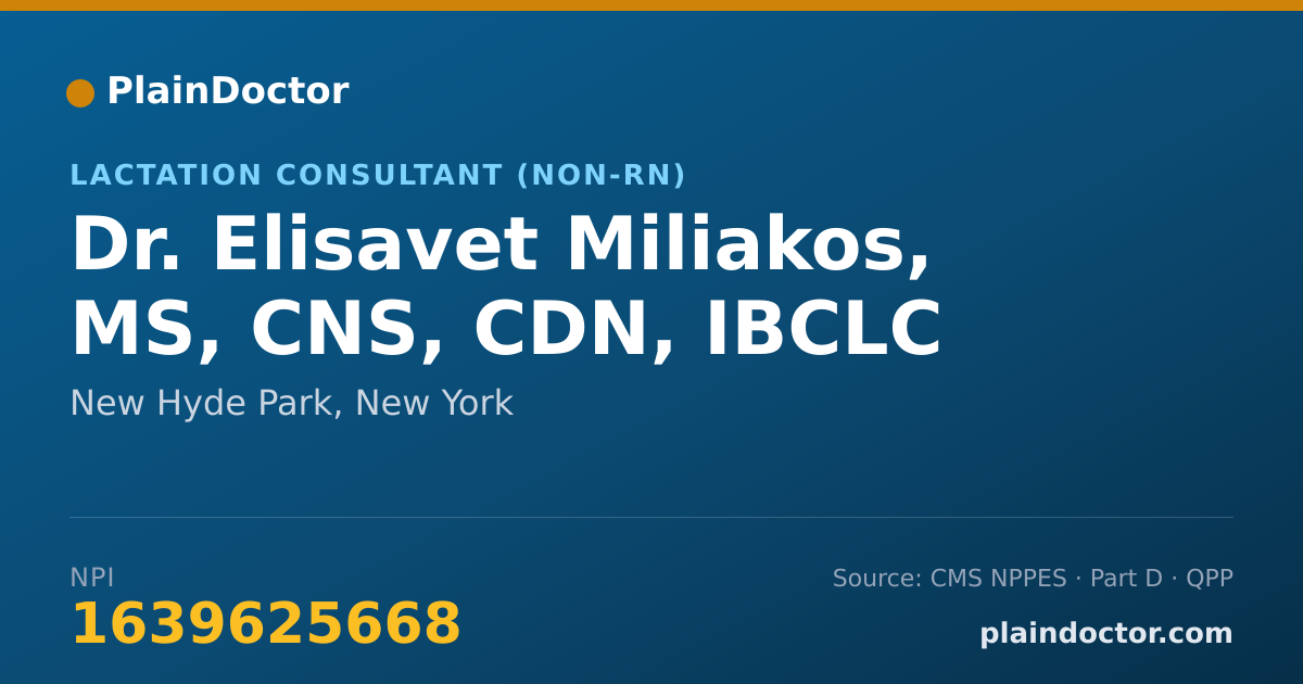 Shareable card for Elisavet Miliakos, MS, CNS, CDN, IBCLC - Lactation Consultant (Non-RN), New Hyde Park, NY