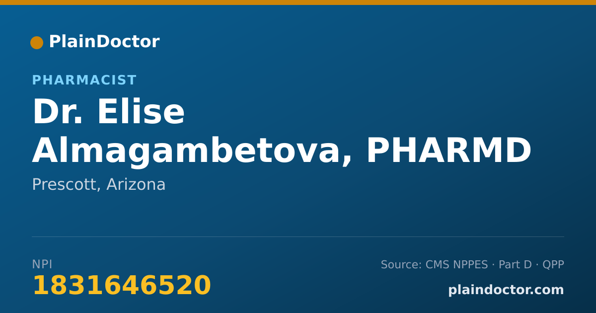 Shareable card for Elise Almagambetova, PHARMD - Pharmacist, Prescott, AZ