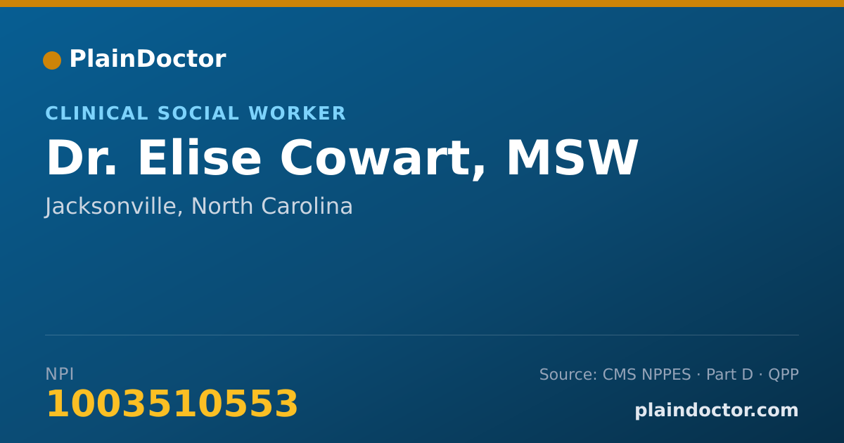 Shareable card for Elise Cowart, MSW - Clinical Social Worker, Jacksonville, NC