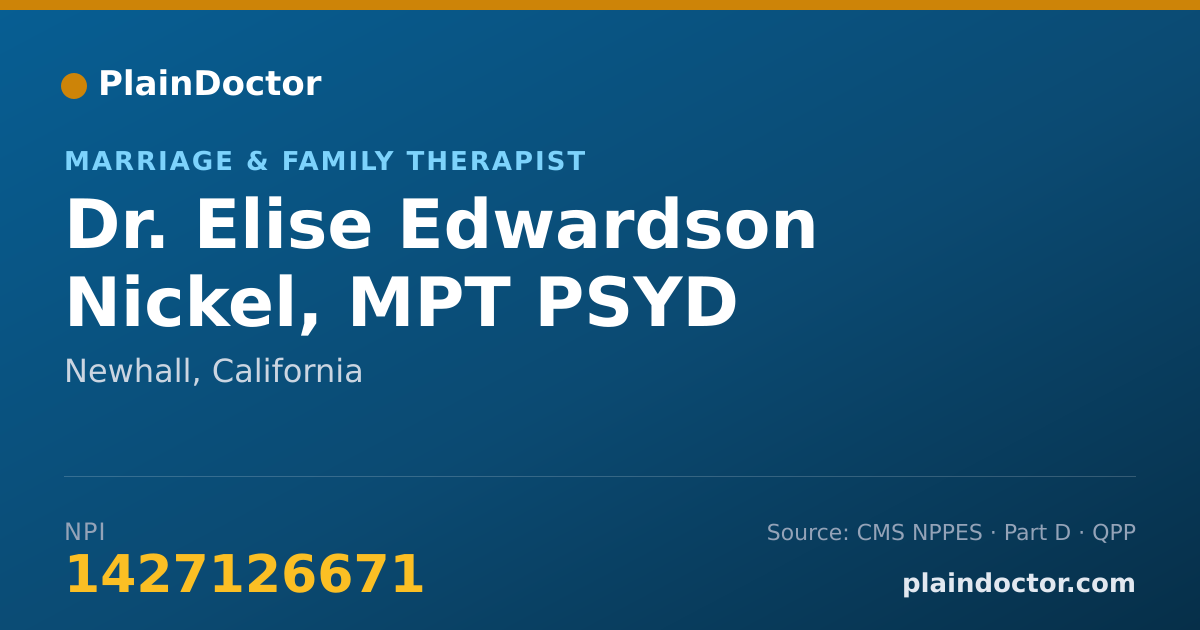 Shareable card for Elise Edwardson Nickel, MPT PSYD - Marriage & Family Therapist, Newhall, CA