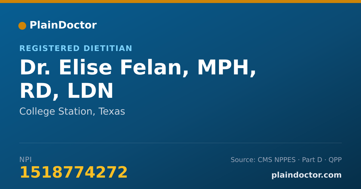 Shareable card for Elise Felan, MPH, RD, LDN - Registered Dietitian, College Station, TX