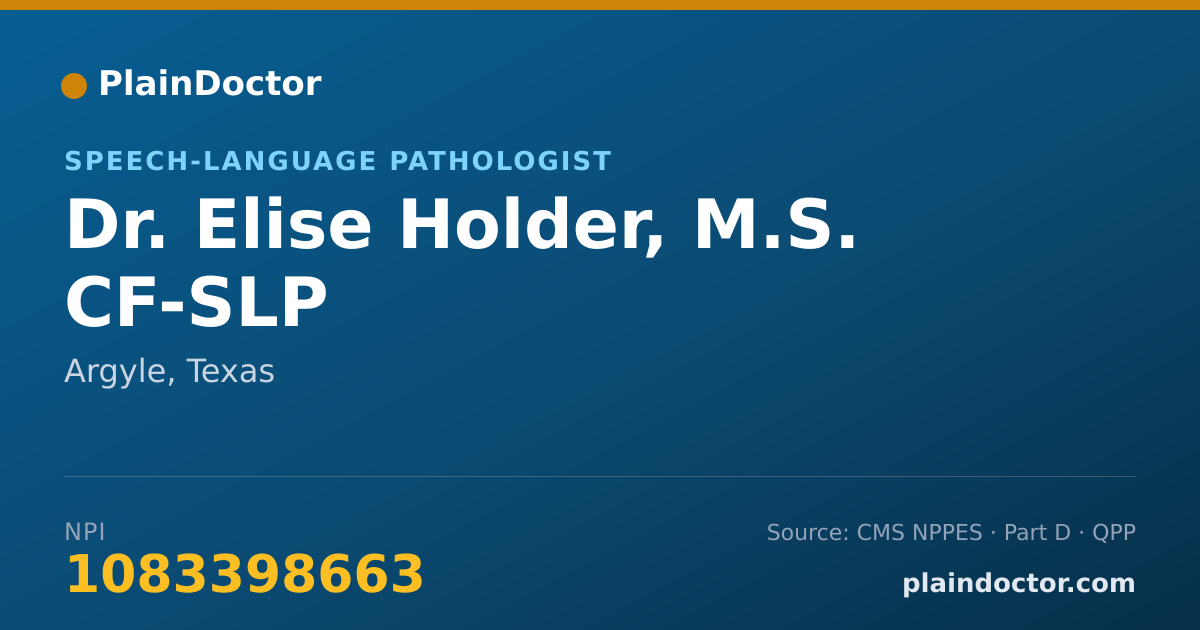 Shareable card for Elise Holder, M.S. CF-SLP - Speech-Language Pathologist, Argyle, TX