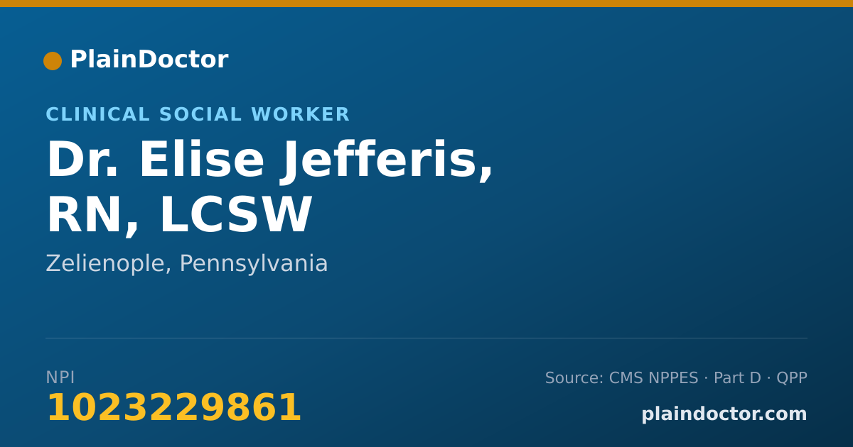 Shareable card for Elise Jefferis, RN, LCSW - Clinical Social Worker, Zelienople, PA