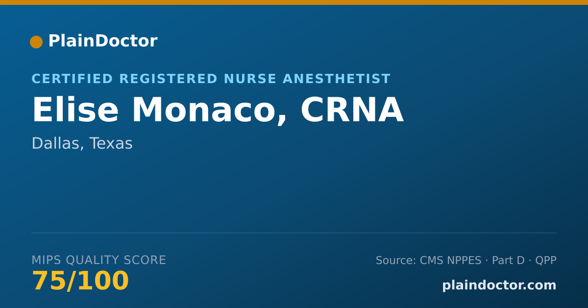 Shareable card for Elise Monaco, CRNA - Certified Registered Nurse Anesthetist, Dallas, TX