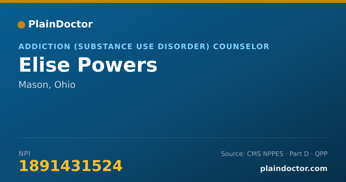Shareable card for Elise Powers - Addiction (Substance Use Disorder) Counselor, Mason, OH