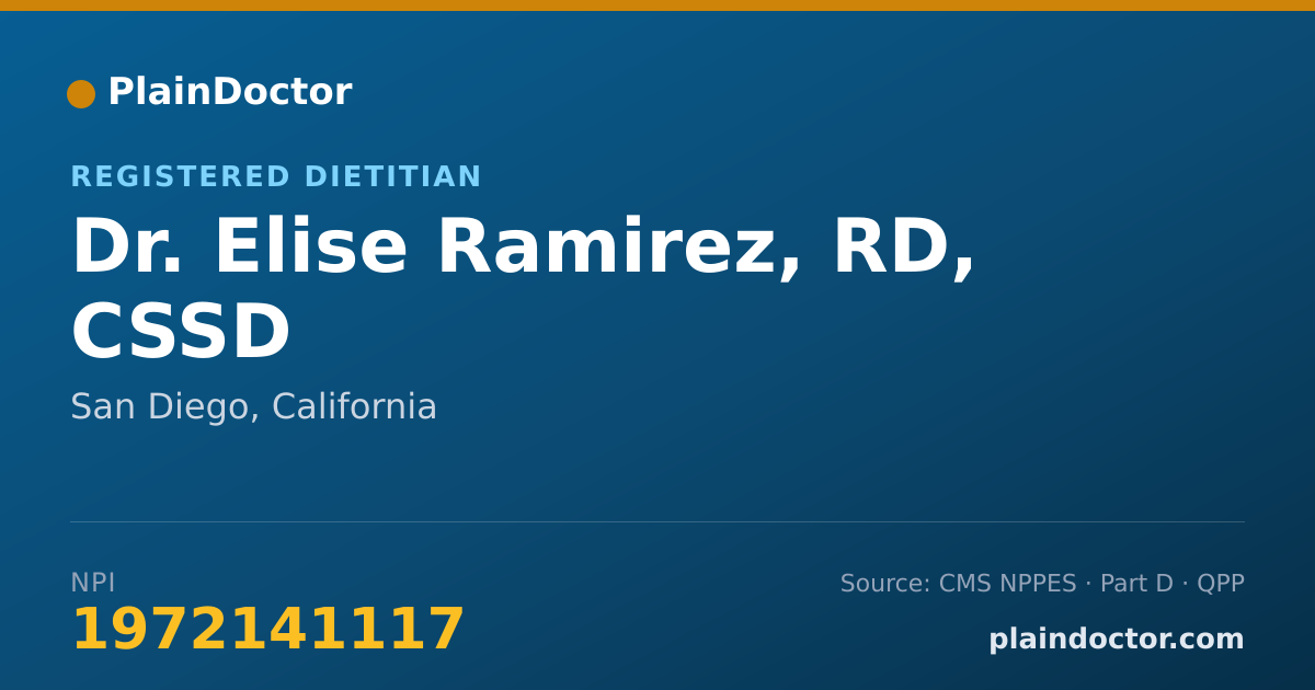 Shareable card for Elise Ramirez, RD, CSSD - Registered Dietitian, San Diego, CA