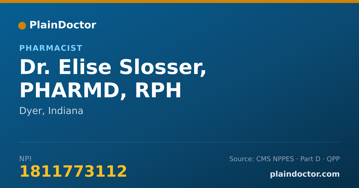 Shareable card for Elise Slosser, PHARMD, RPH - Pharmacist, Dyer, IN