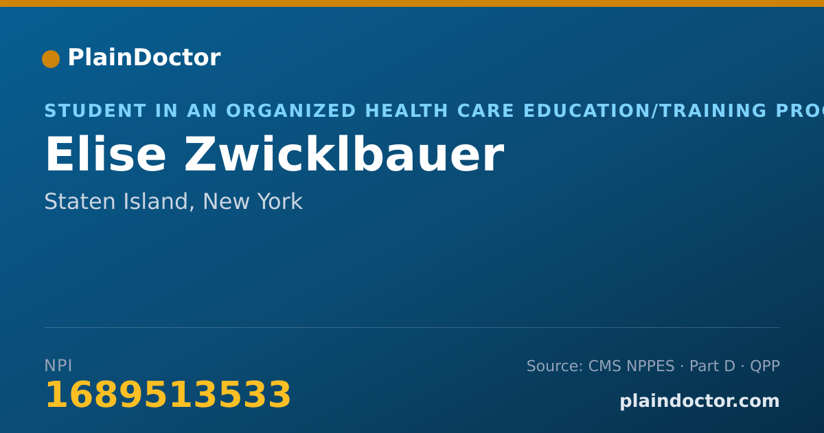 Shareable card for Elise Zwicklbauer - Student in an Organized Health Care Education/Training Program, Staten Island, NY