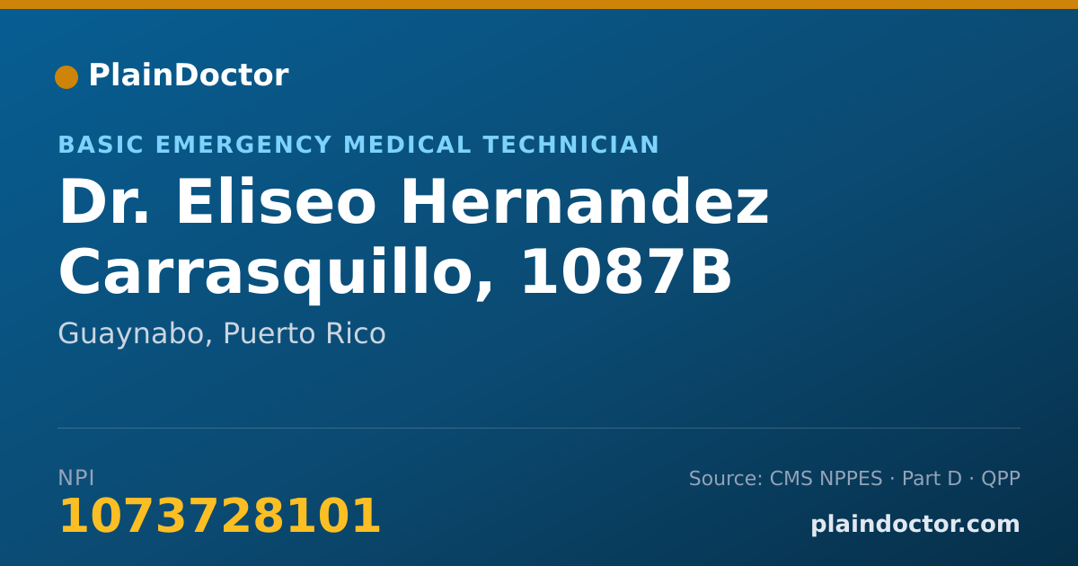 Shareable card for Eliseo Hernandez Carrasquillo, 1087B - Basic Emergency Medical Technician, Guaynabo, PR