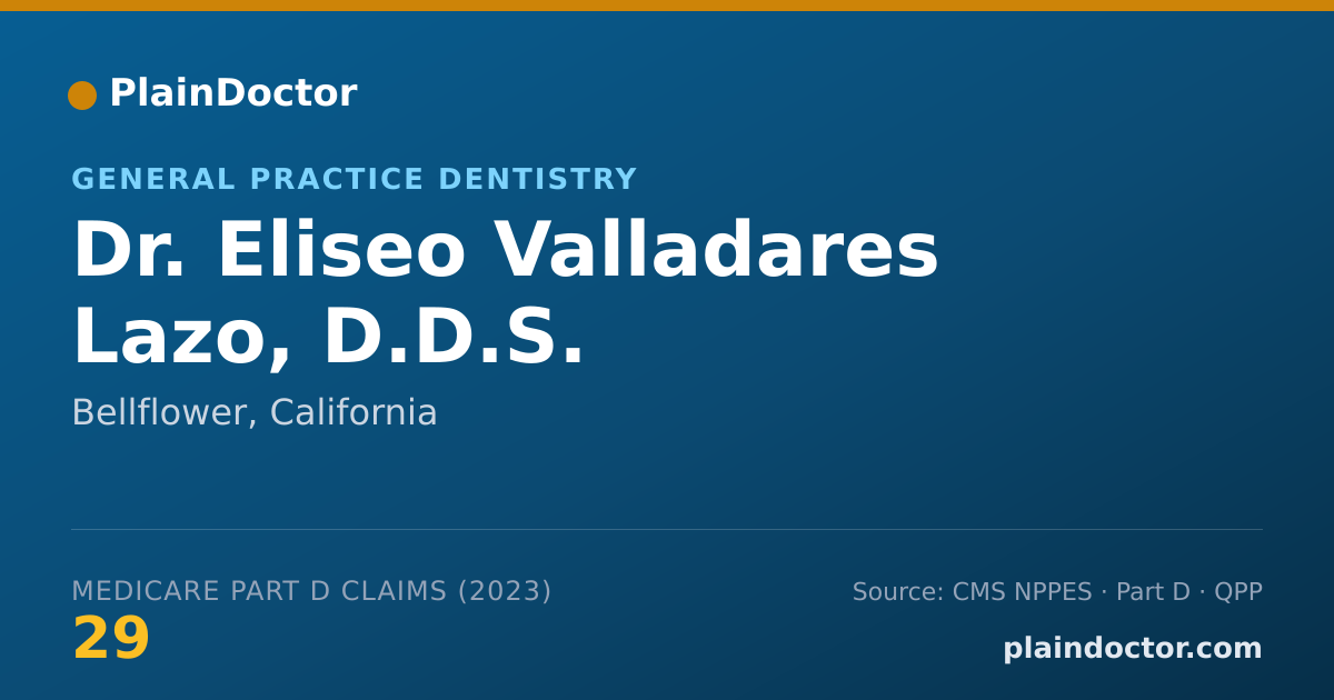 Shareable card for Eliseo Valladares Lazo, D.D.S. - General Practice Dentistry, Bellflower, CA