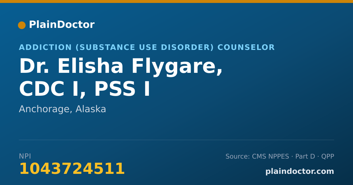 Shareable card for Elisha Flygare, CDC I, PSS I - Addiction (Substance Use Disorder) Counselor, Anchorage, AK