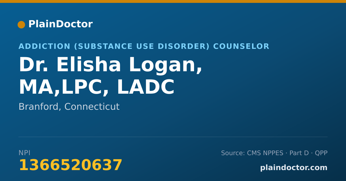 Shareable card for Elisha Logan, MA,LPC, LADC - Addiction (Substance Use Disorder) Counselor, Branford, CT