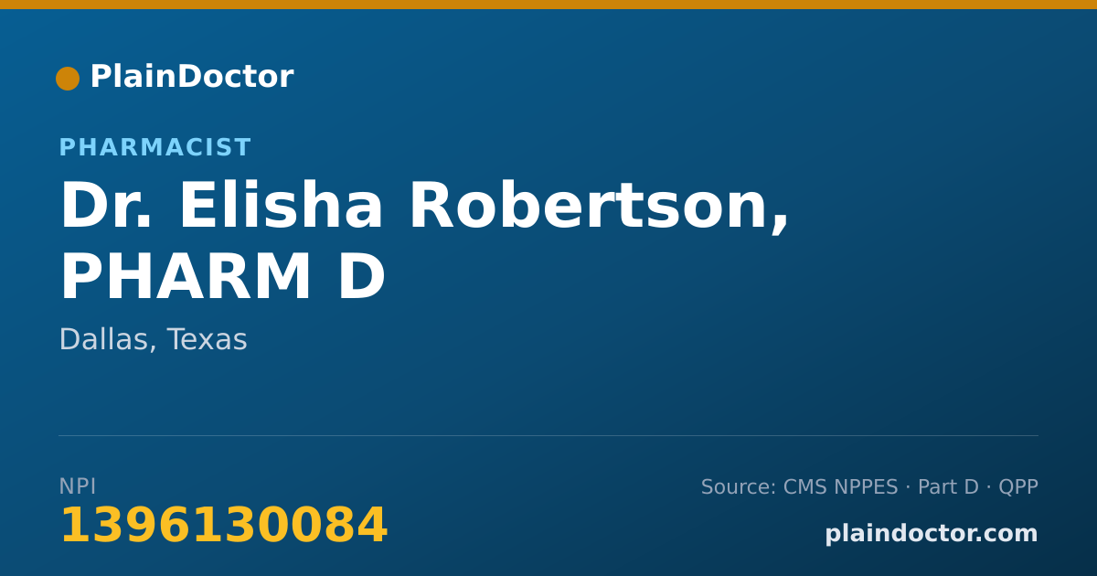 Shareable card for Elisha Robertson, PHARM D - Pharmacist, Dallas, TX