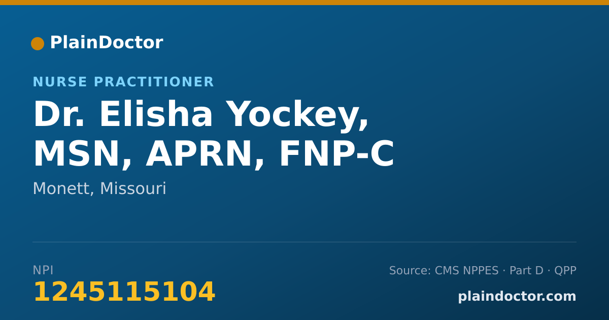 Shareable card for Elisha Yockey, MSN, APRN, FNP-C - Nurse Practitioner, Monett, MO