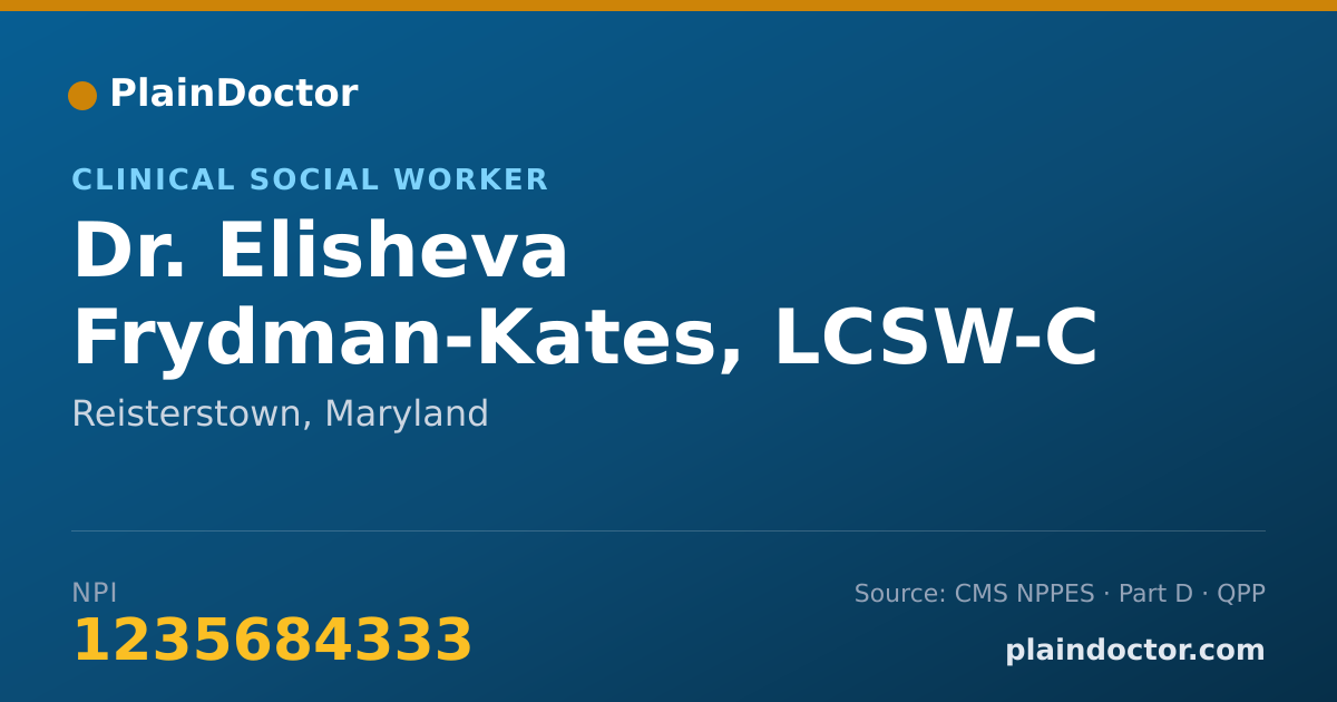 Shareable card for Elisheva Frydman-Kates, LCSW-C - Clinical Social Worker, Reisterstown, MD