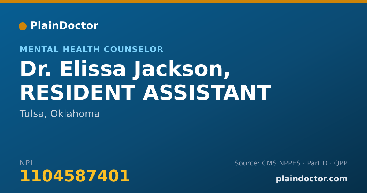 Shareable card for Elissa Jackson, RESIDENT ASSISTANT - Mental Health Counselor, Tulsa, OK