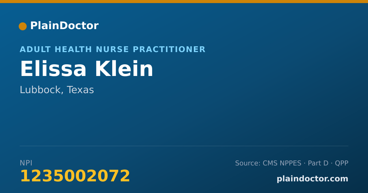 Shareable card for Elissa Klein - Adult Health Nurse Practitioner, Lubbock, TX