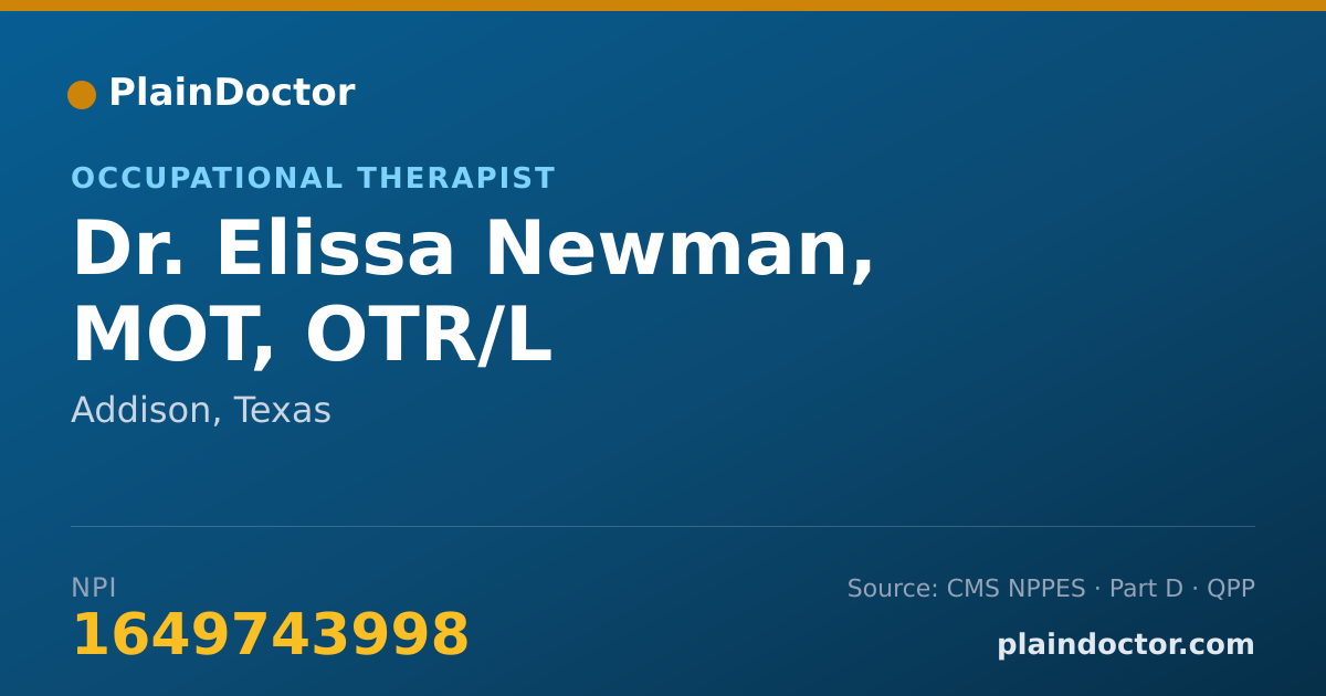Shareable card for Elissa Newman, MOT, OTR/L - Occupational Therapist, Addison, TX