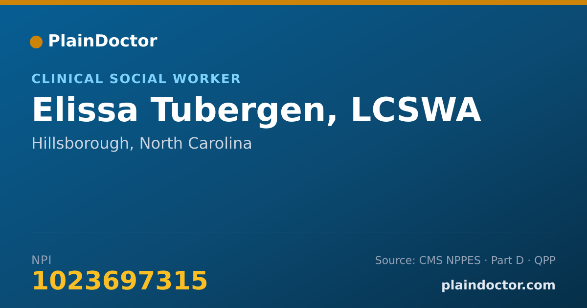Shareable card for Elissa Tubergen, LCSWA - Clinical Social Worker, Hillsborough, NC