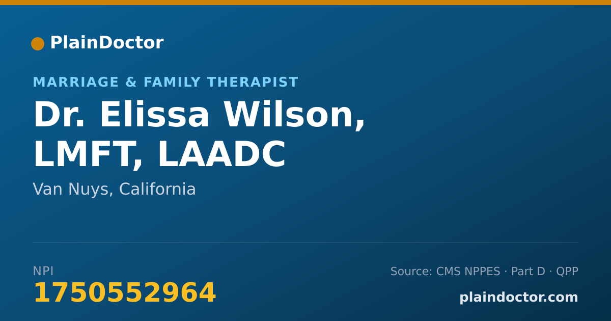 Shareable card for Elissa Wilson, LMFT, LAADC - Marriage & Family Therapist, Van Nuys, CA