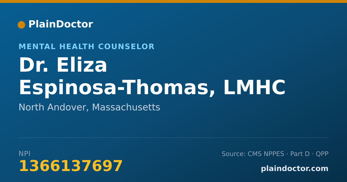 Shareable card for Eliza Espinosa-Thomas, LMHC - Mental Health Counselor, North Andover, MA