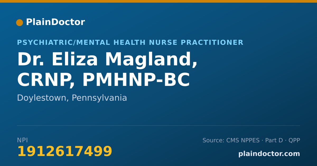 Shareable card for Eliza Magland, CRNP, PMHNP-BC - Psychiatric/Mental Health Nurse Practitioner, Doylestown, PA
