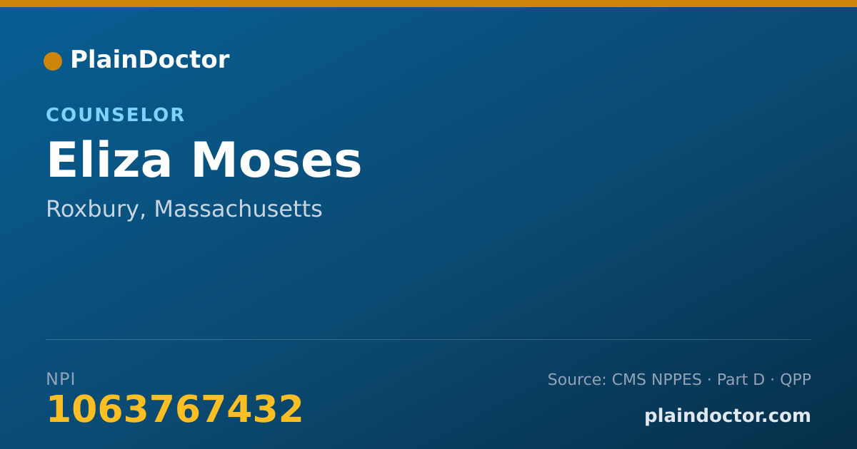Shareable card for Eliza Moses - Counselor, Roxbury, MA