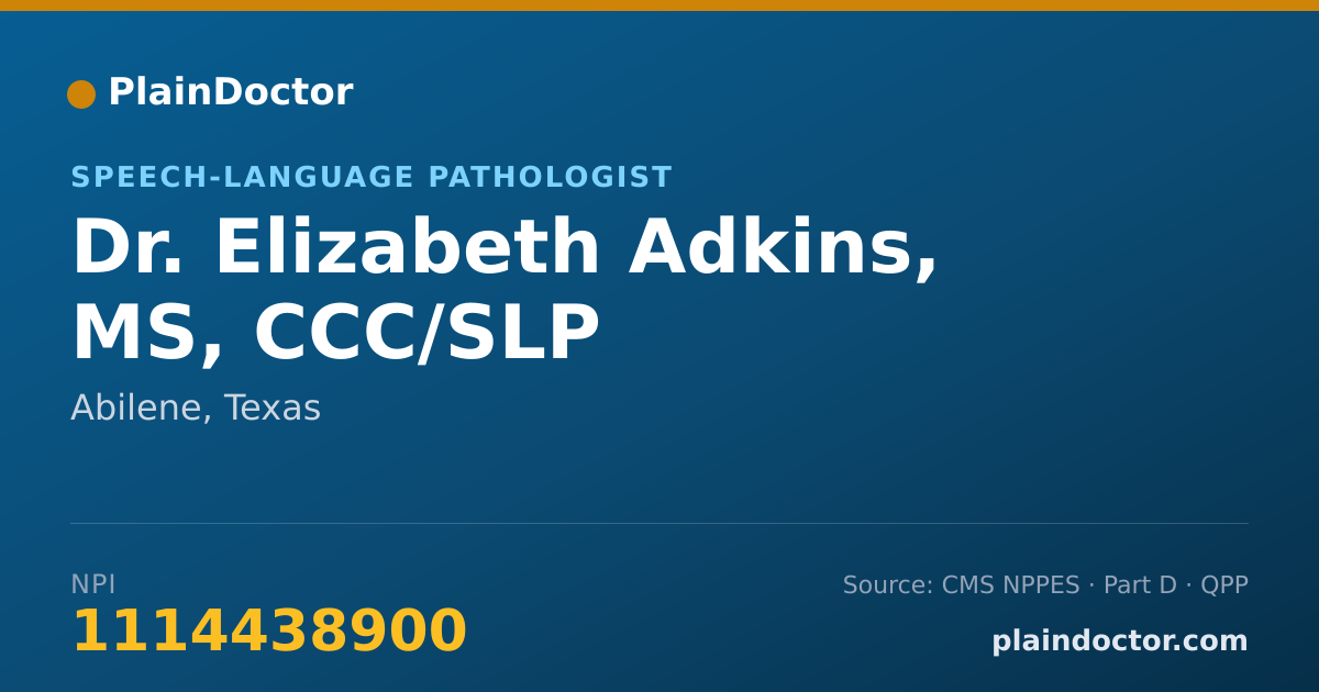 Shareable card for Elizabeth Adkins, MS, CCC/SLP - Speech-Language Pathologist, Abilene, TX