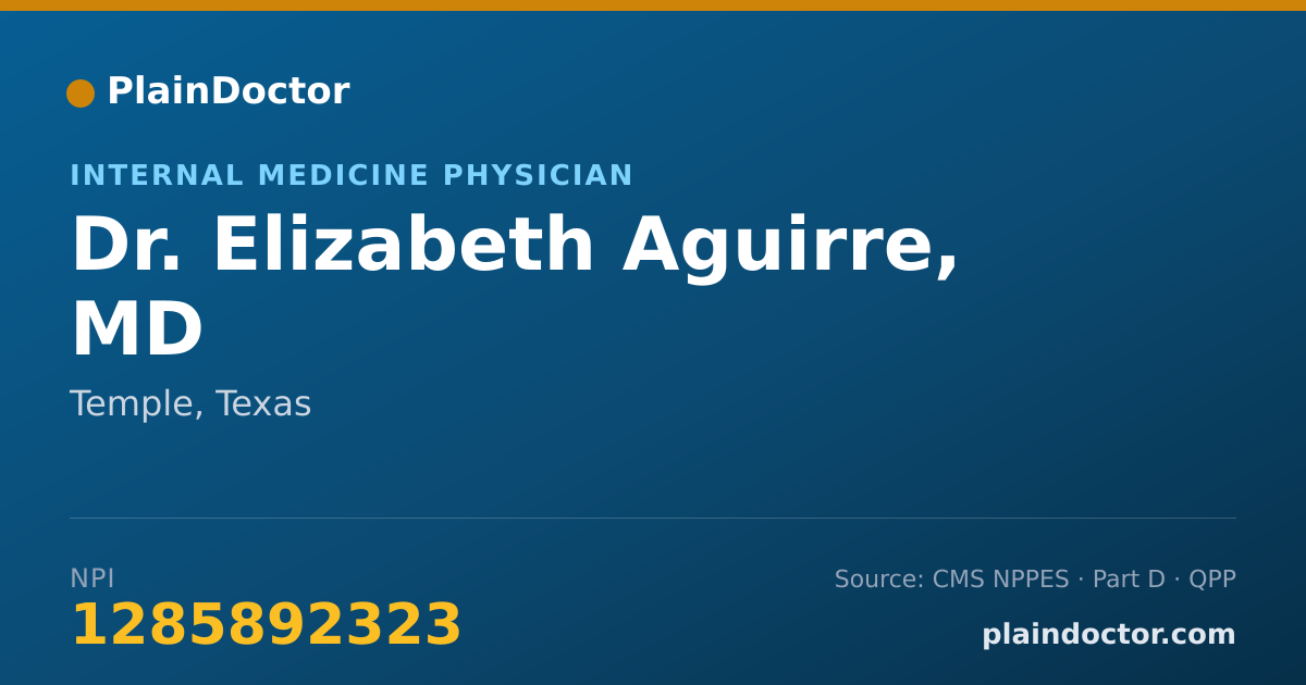 Shareable card for Elizabeth Aguirre, MD - Internal Medicine Physician, Temple, TX
