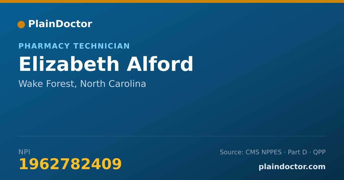 Shareable card for Elizabeth Alford - Pharmacy Technician, Wake Forest, NC